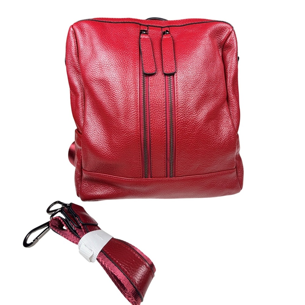 S-ZONE Red Pebbled Leather Backpack Purse Convertible Shoulder Bag Womens